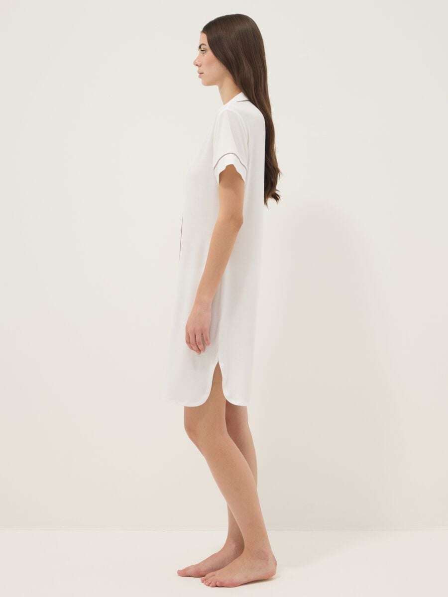 White Stretch Viscose Blend Nightdress with V-Neck_1