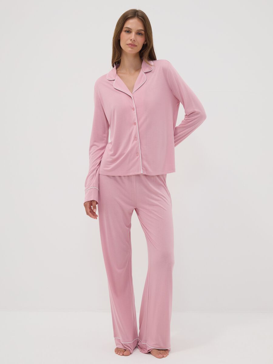Pink pure viscose pyjama trousers with drawstring, regular fit_0