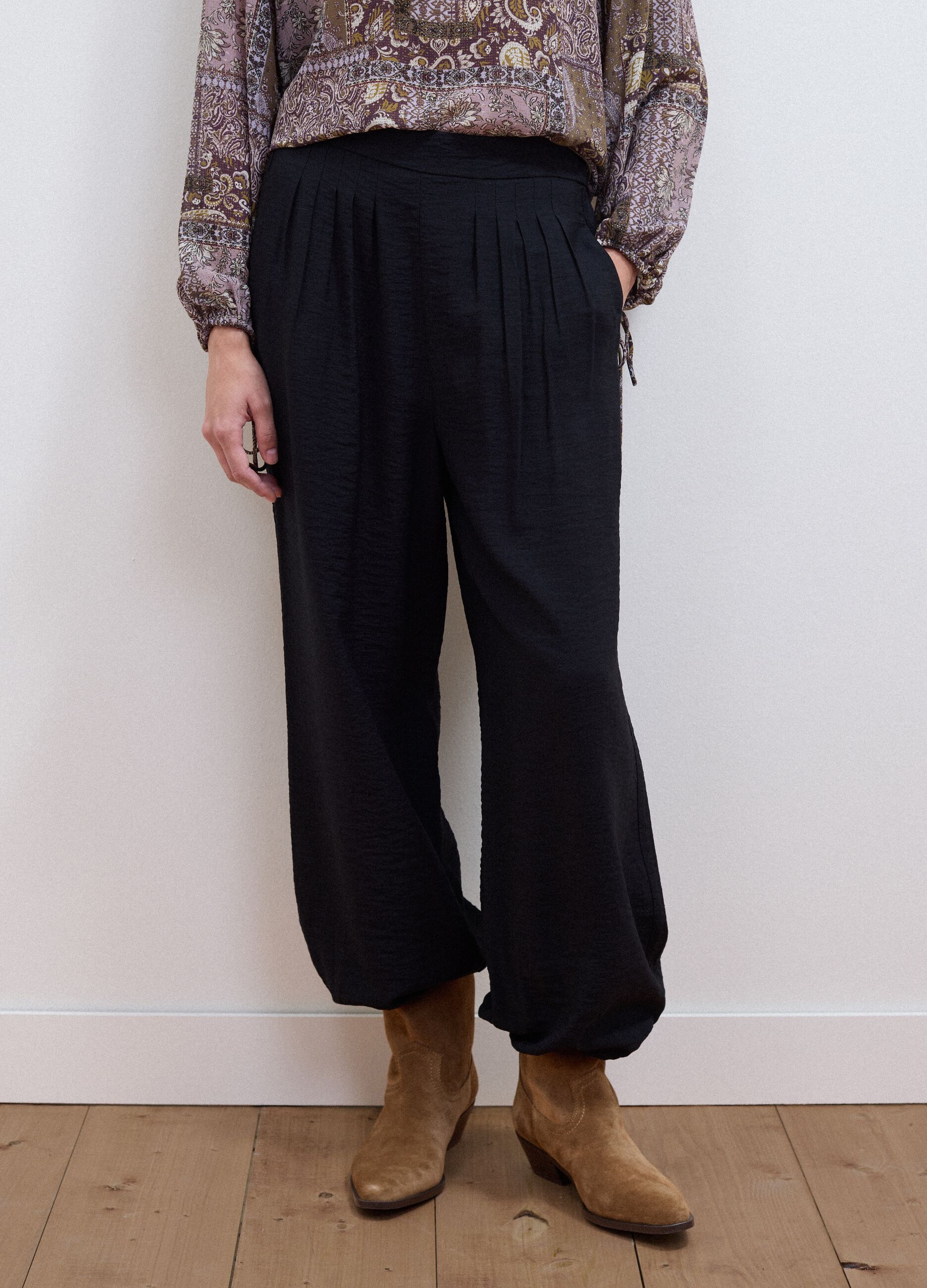 Black relaxed-fit viscose-blend trousers