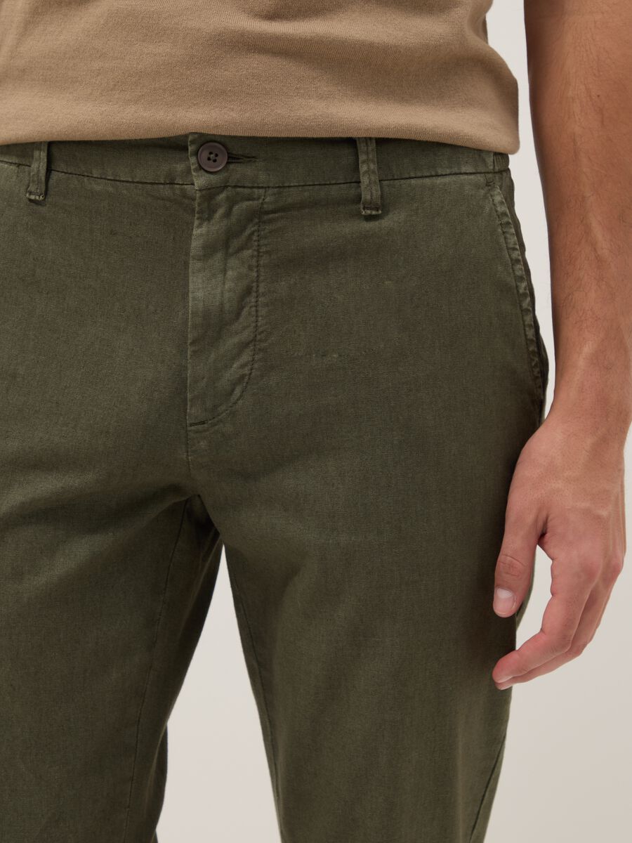 Green linen and cotton blend regular-fit chino trousers_3