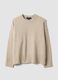 Maglione beige in tessuto elasticizzato girocollo_4