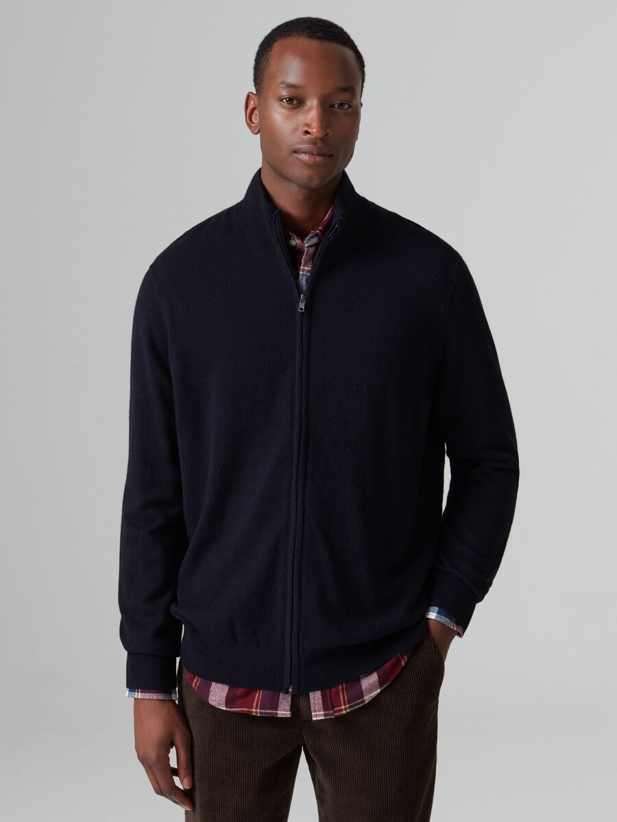Full-zip cardigan in viscose, wool and cashmere_0