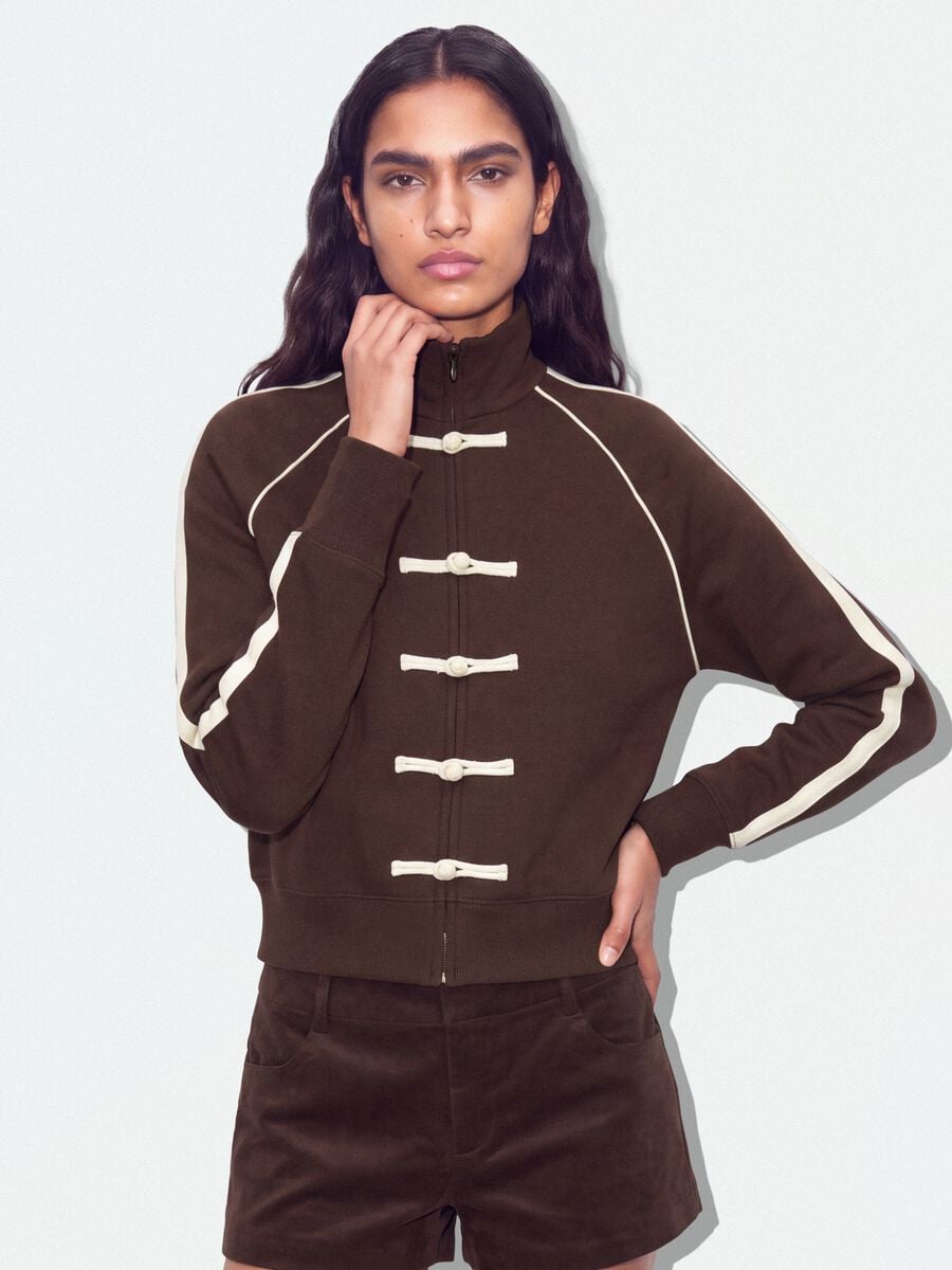 Brown cotton-blend sweatshirt with collar_0