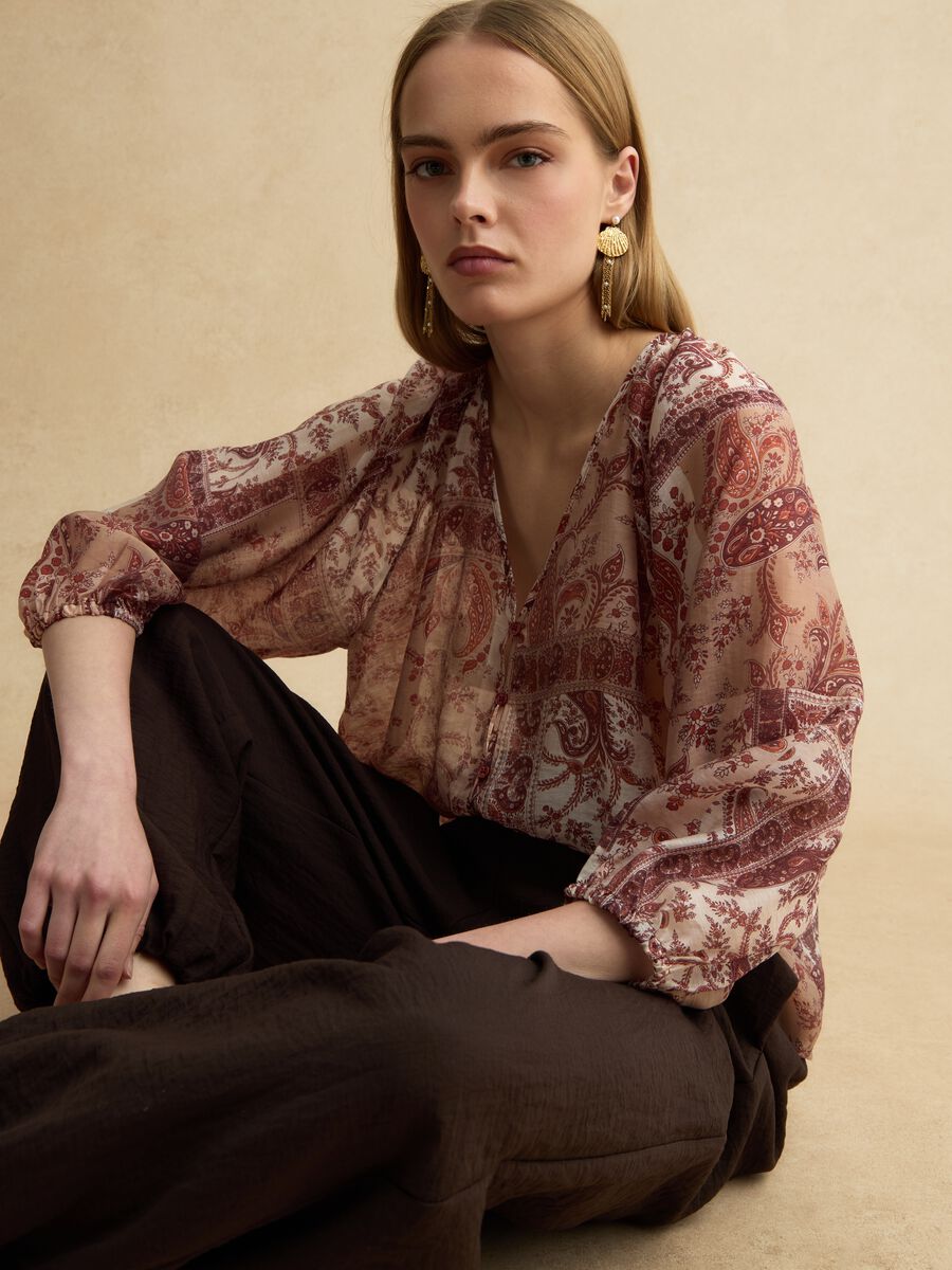 Multicolor Regular Fit Lyocell-Mix Bluse mit Kn&ouml;pfen_0