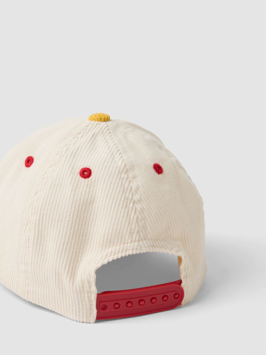 Beige pure cotton cap with blue peak and patch_1