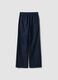 Pantaloni denim blu in puro cotone wide leg con coulisse_5