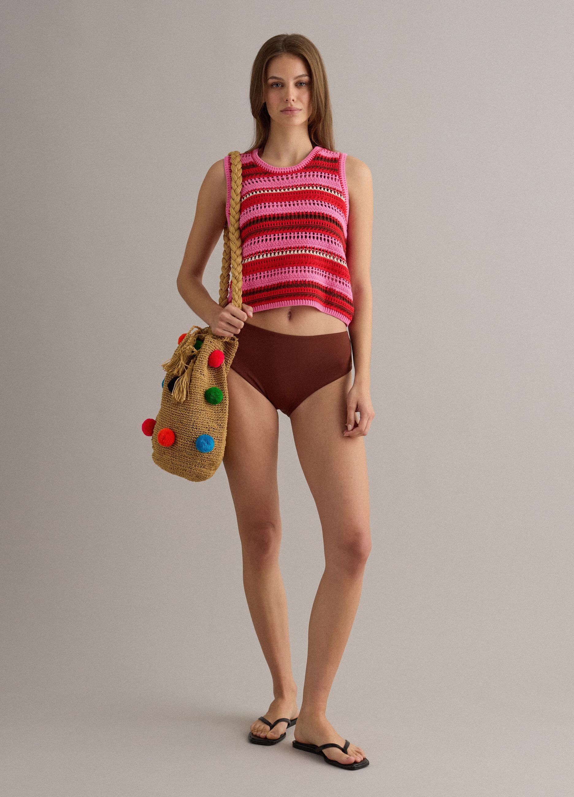 Brown stretch-fabric bikini bottoms