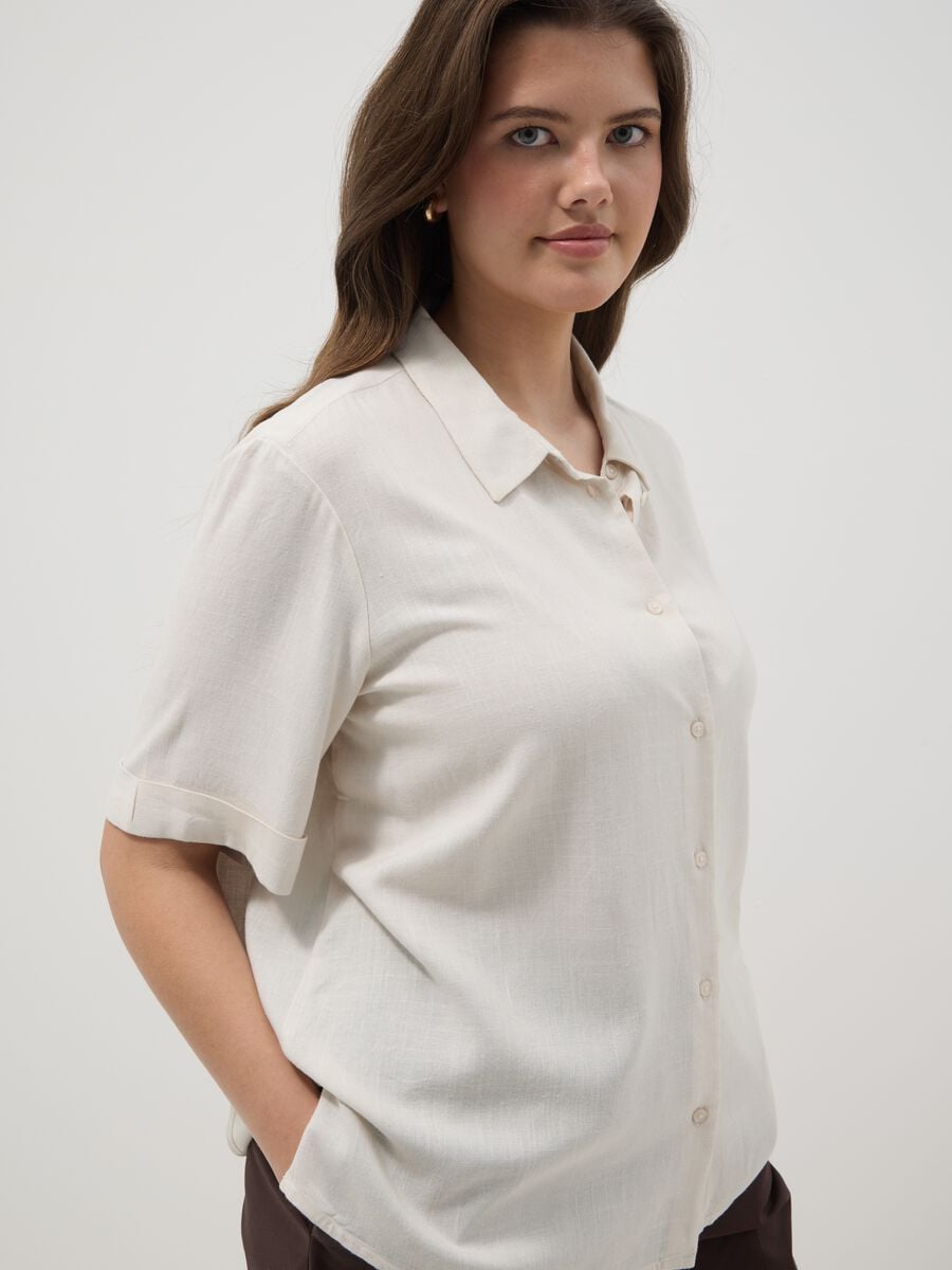 White viscose-linen blend shirt, regular fit_0