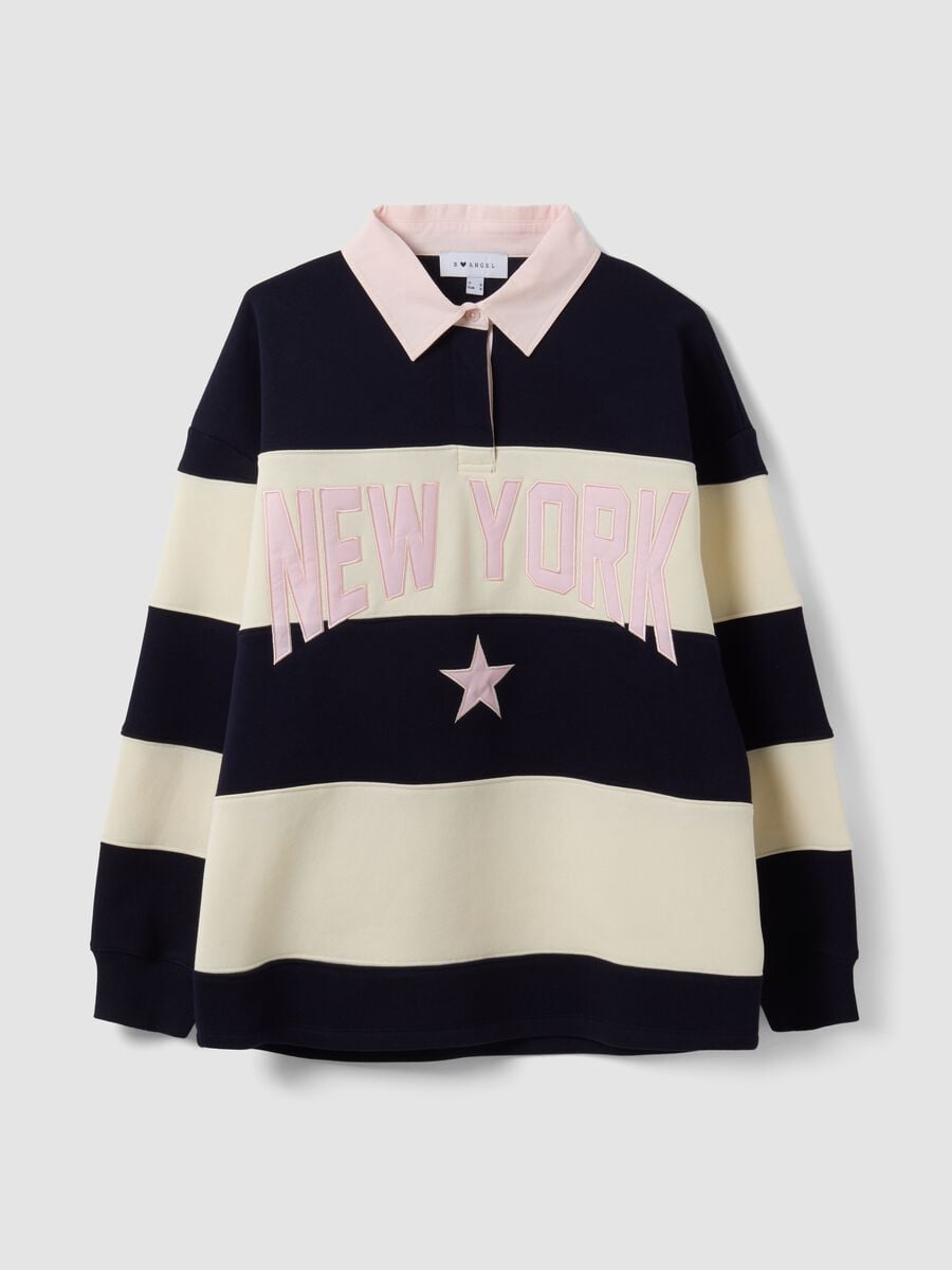 Blue striped cotton-blend sweatshirt with collar, relaxed fit_0