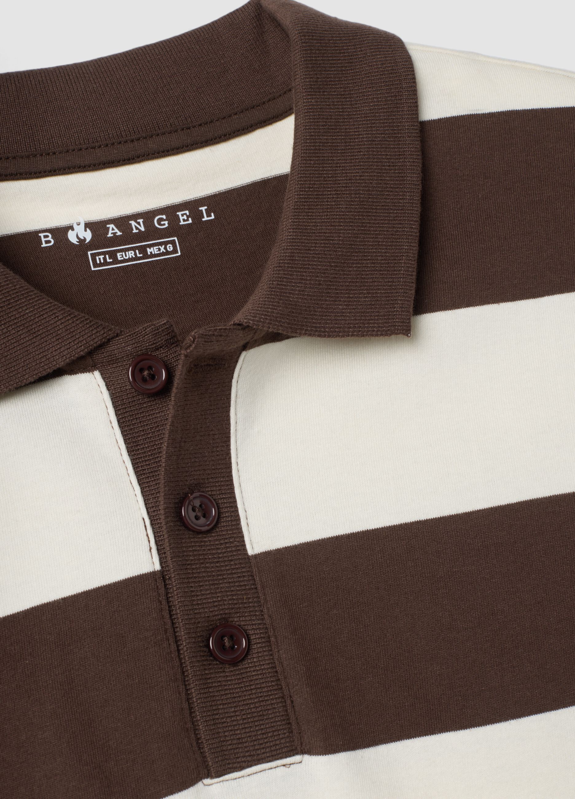 Brown striped pure cotton polo shirt, regular fit