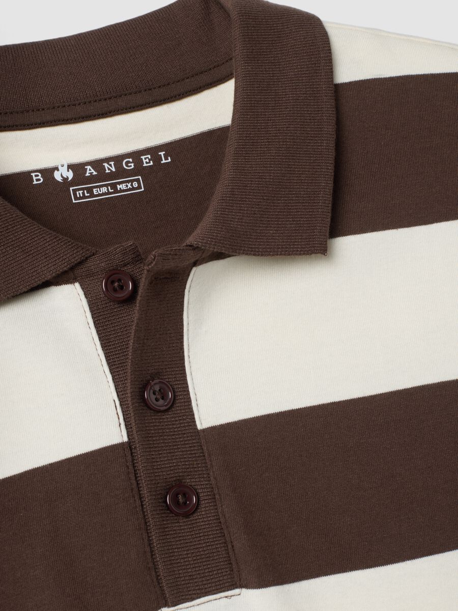 Brown striped pure cotton polo shirt, regular fit_1
