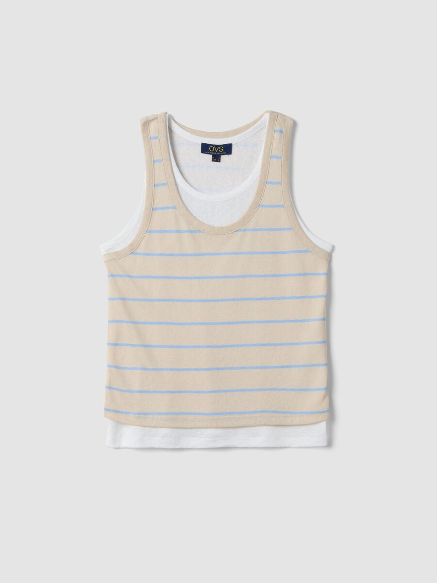Beige striped viscose-blend tank top, regular fit_0