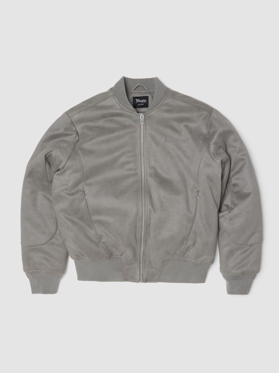 Faux Suede Bomber Jacket Light Grey_0