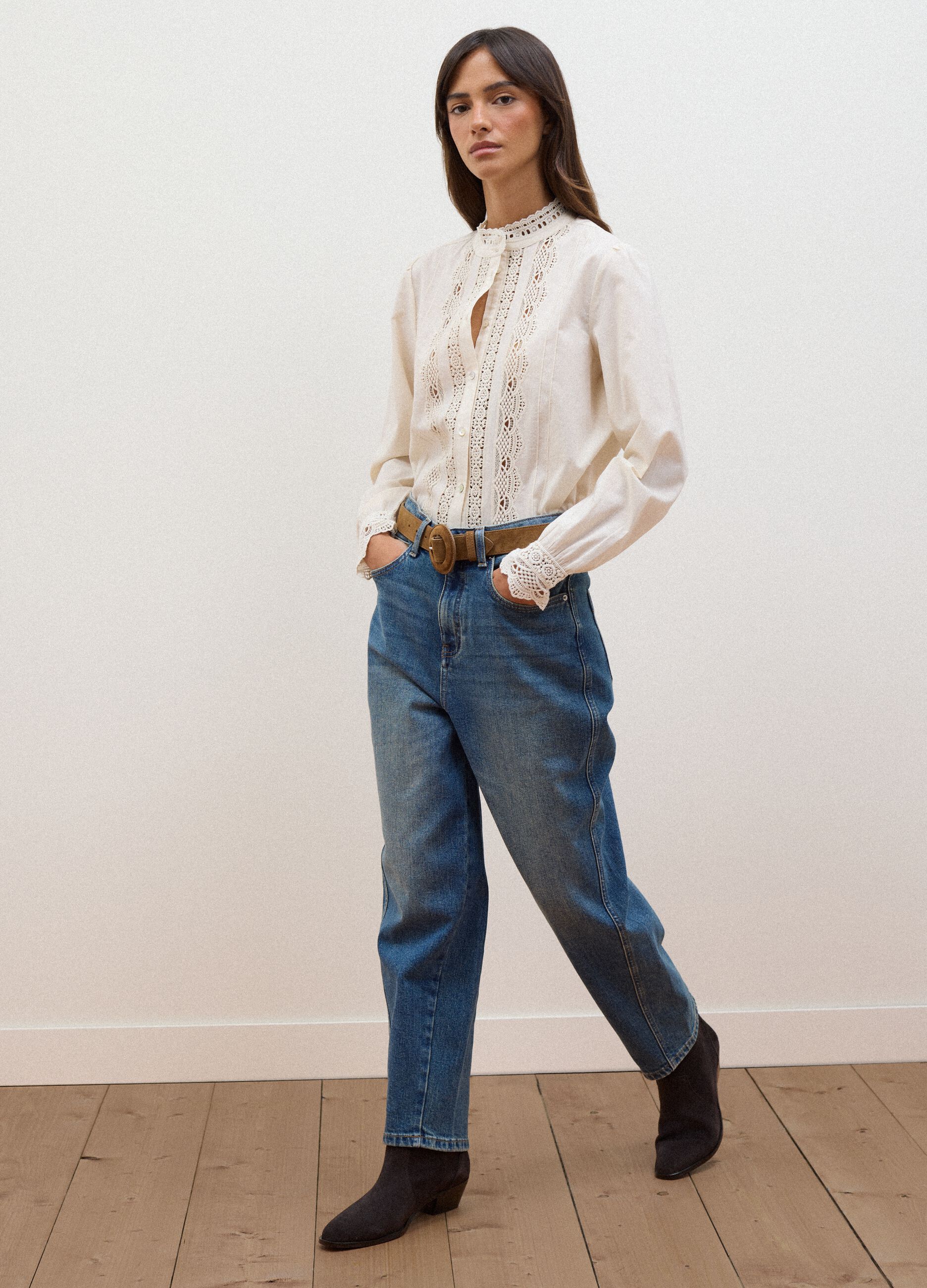 White pure cotton shirt with lace