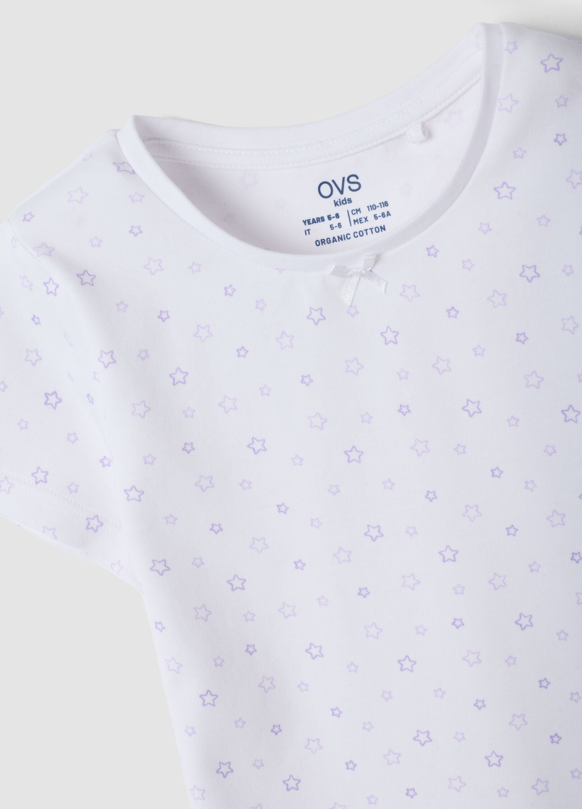 Bipack t-shirt bianco e viola in puro cotone organico girocollo