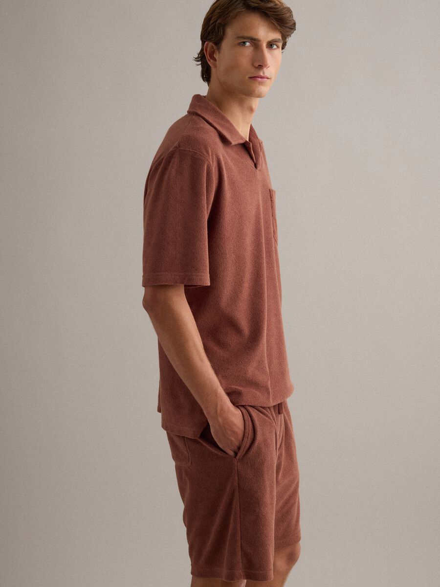 Brown short-sleeve cotton-blend polo shirt_1