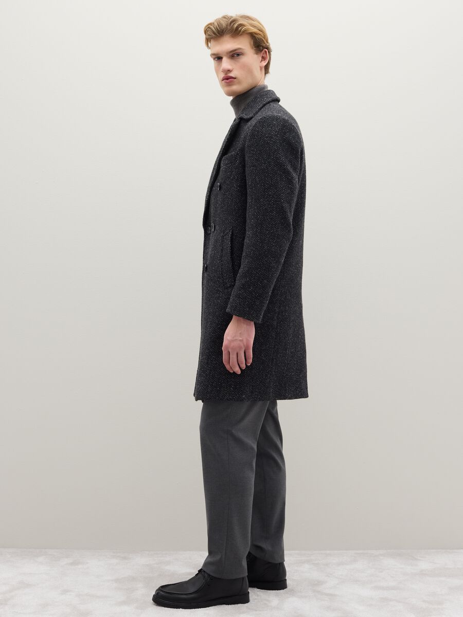 Grey herringbone double-breasted coat with regular fit_2