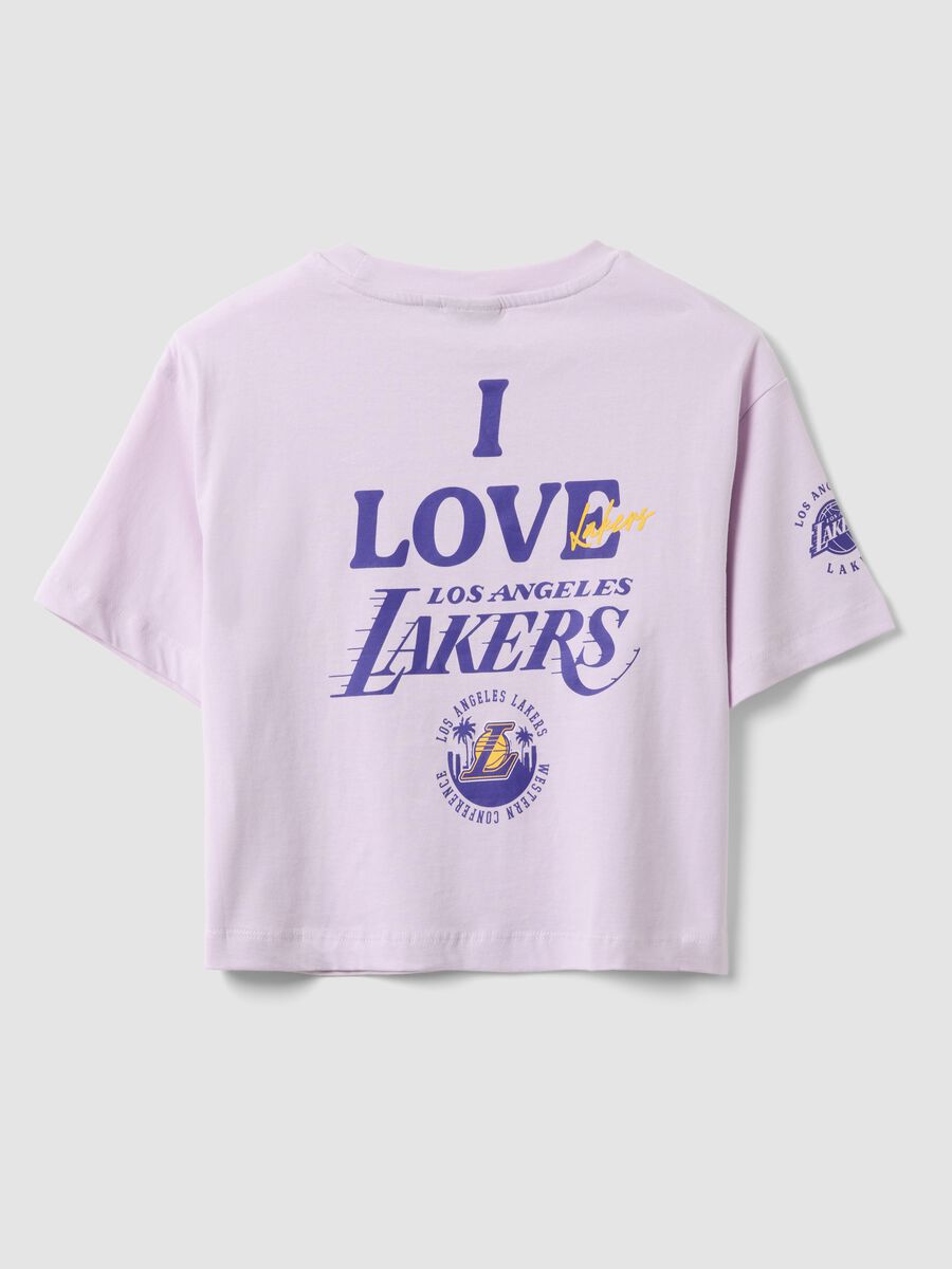 Girls' relaxed fit purple pure cotton T-shirt with Lakers prints_4
