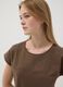 Brown pure cotton T-shirt with broderie anglaise insert_2