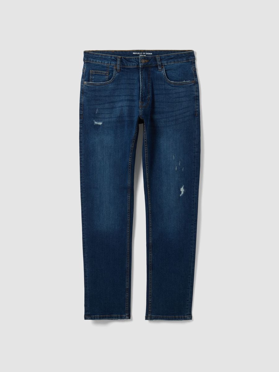Dark blue stretch cotton denim jeans, regular fit_0
