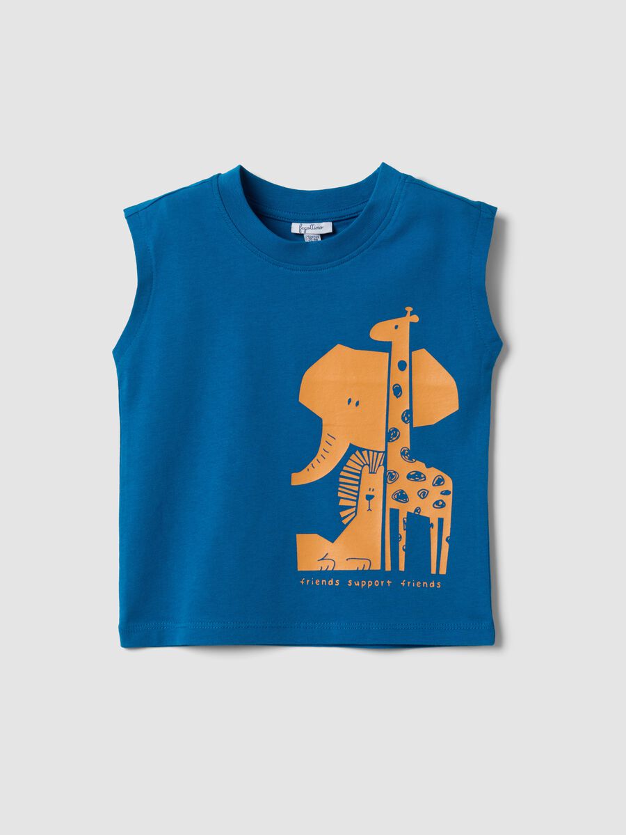 Blue organic cotton vest top with print_0