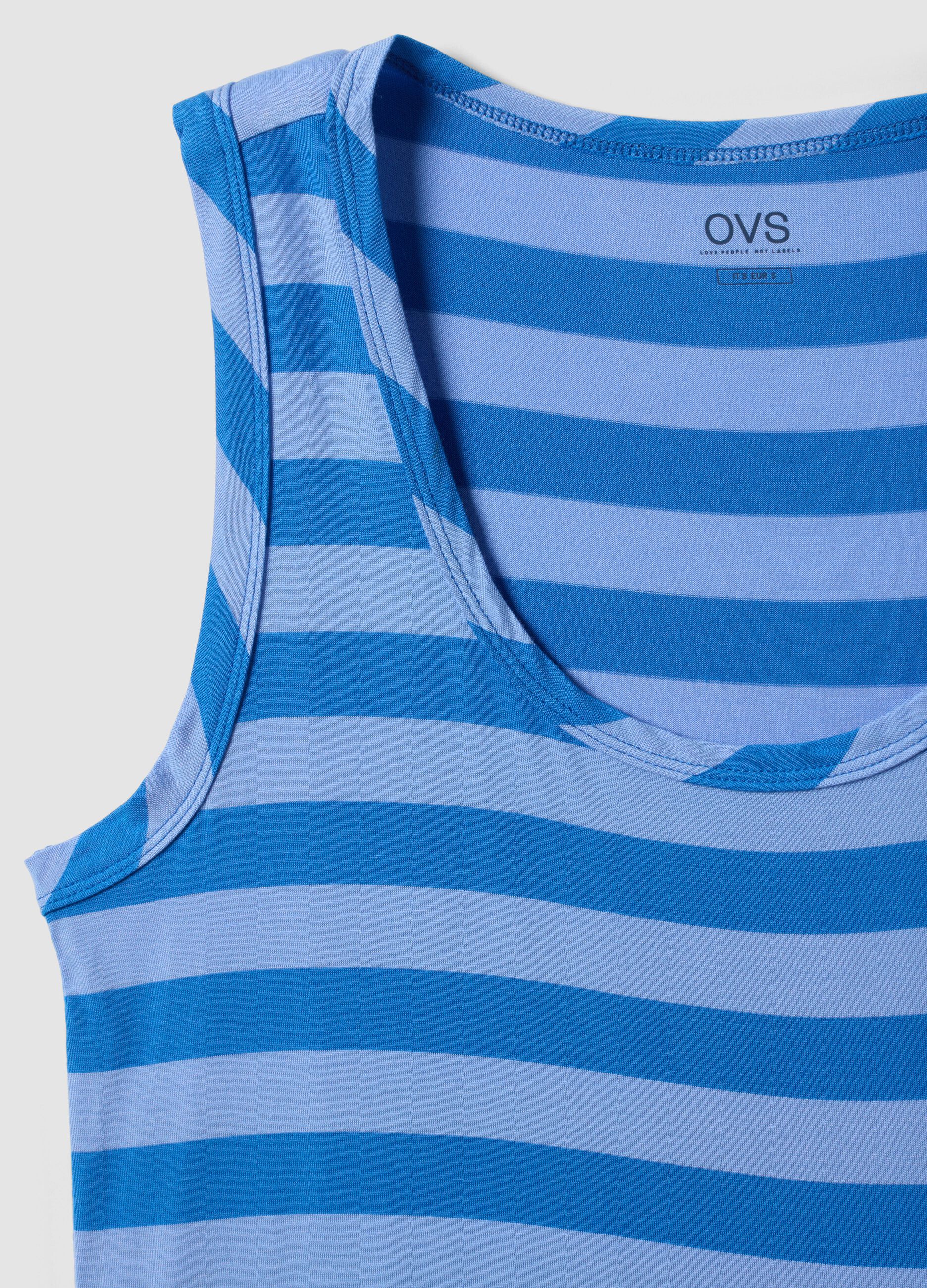 Blue striped stretch viscose tank top