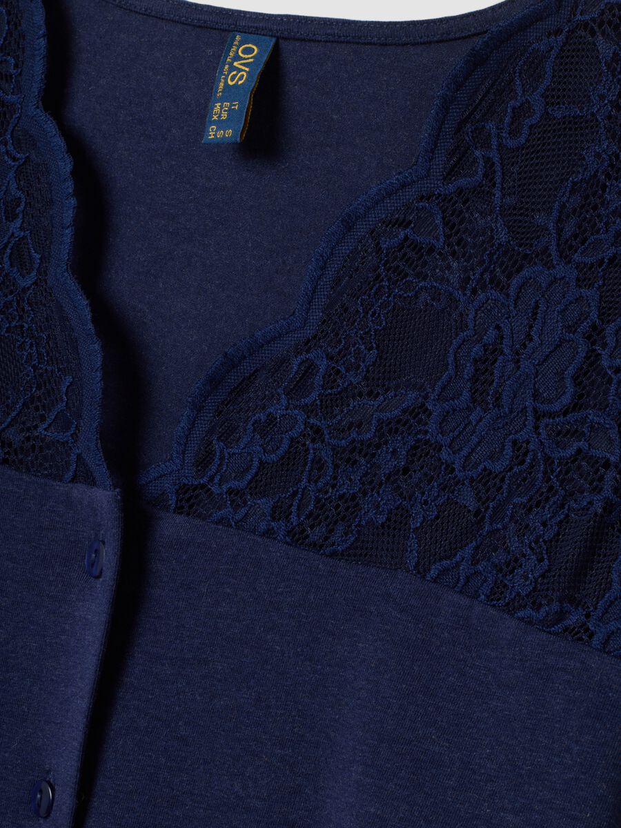 Blue V-neck pyjama top in stretchy cotton, lyocell and wool_5