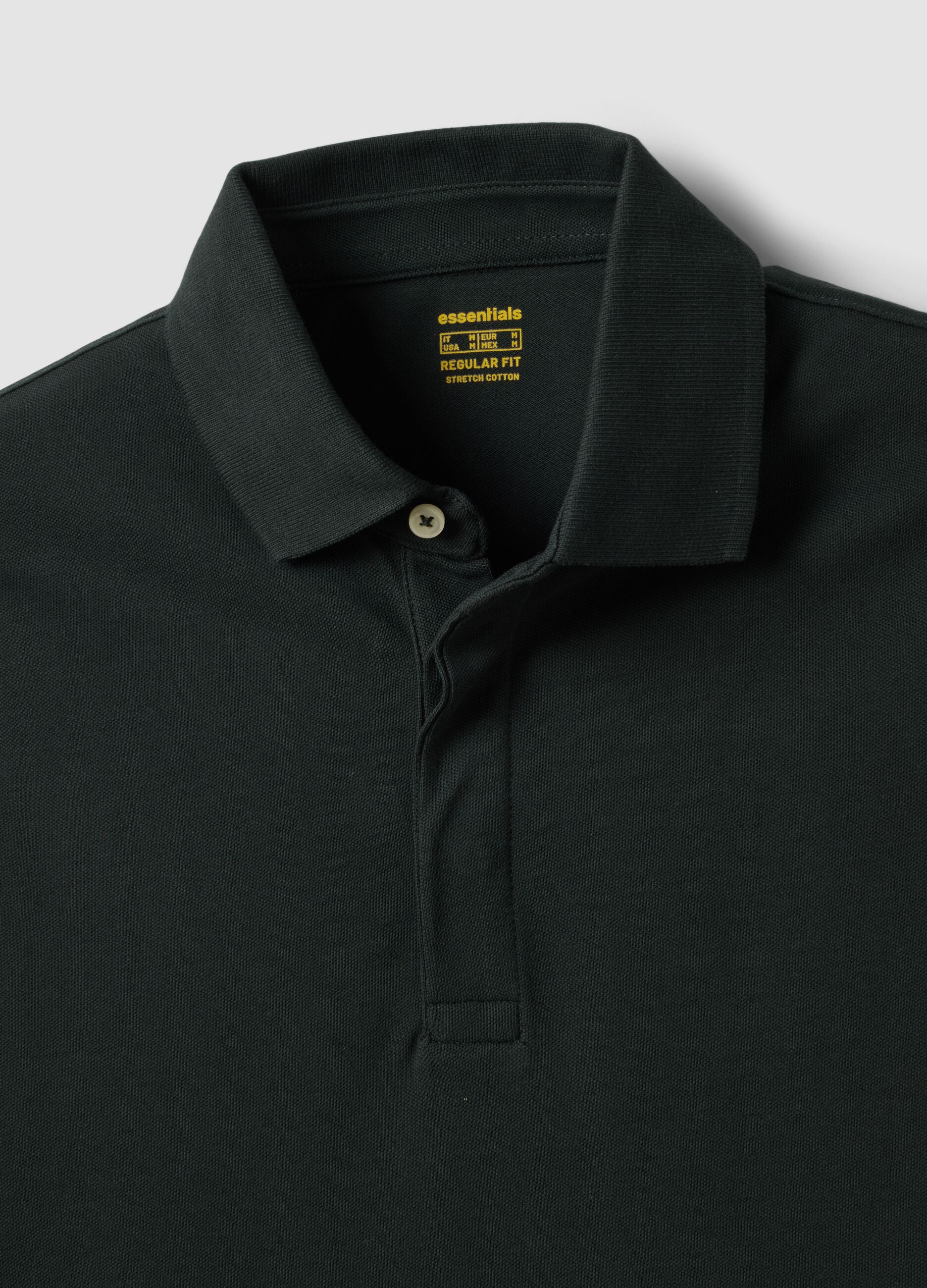 Grey long-sleeve stretch cotton polo shirt, regular fit