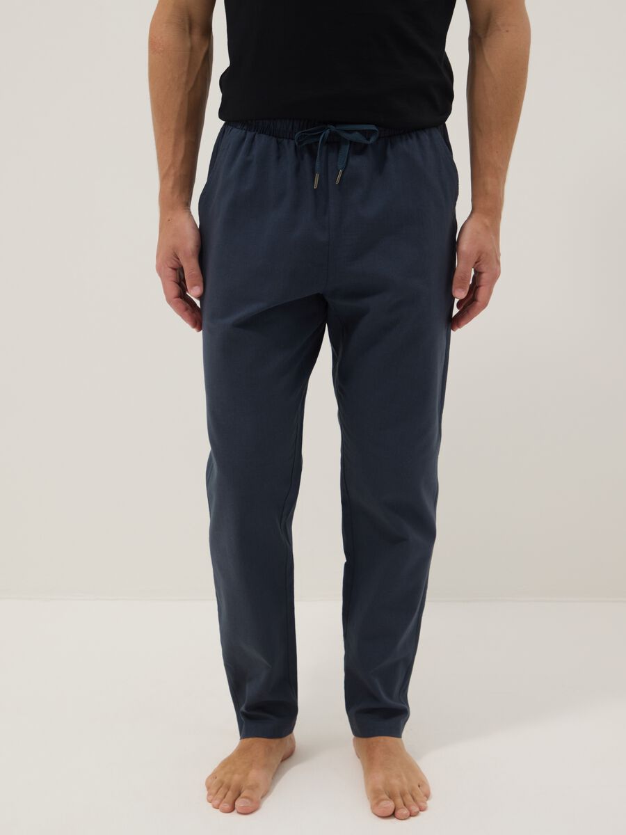 Cal&ccedil;as de pijama verdes em mistura de algod&atilde;o e linho, corte relaxed_1