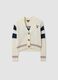White cotton-blend cardigan with deep V-neck and heart embroidery_0
