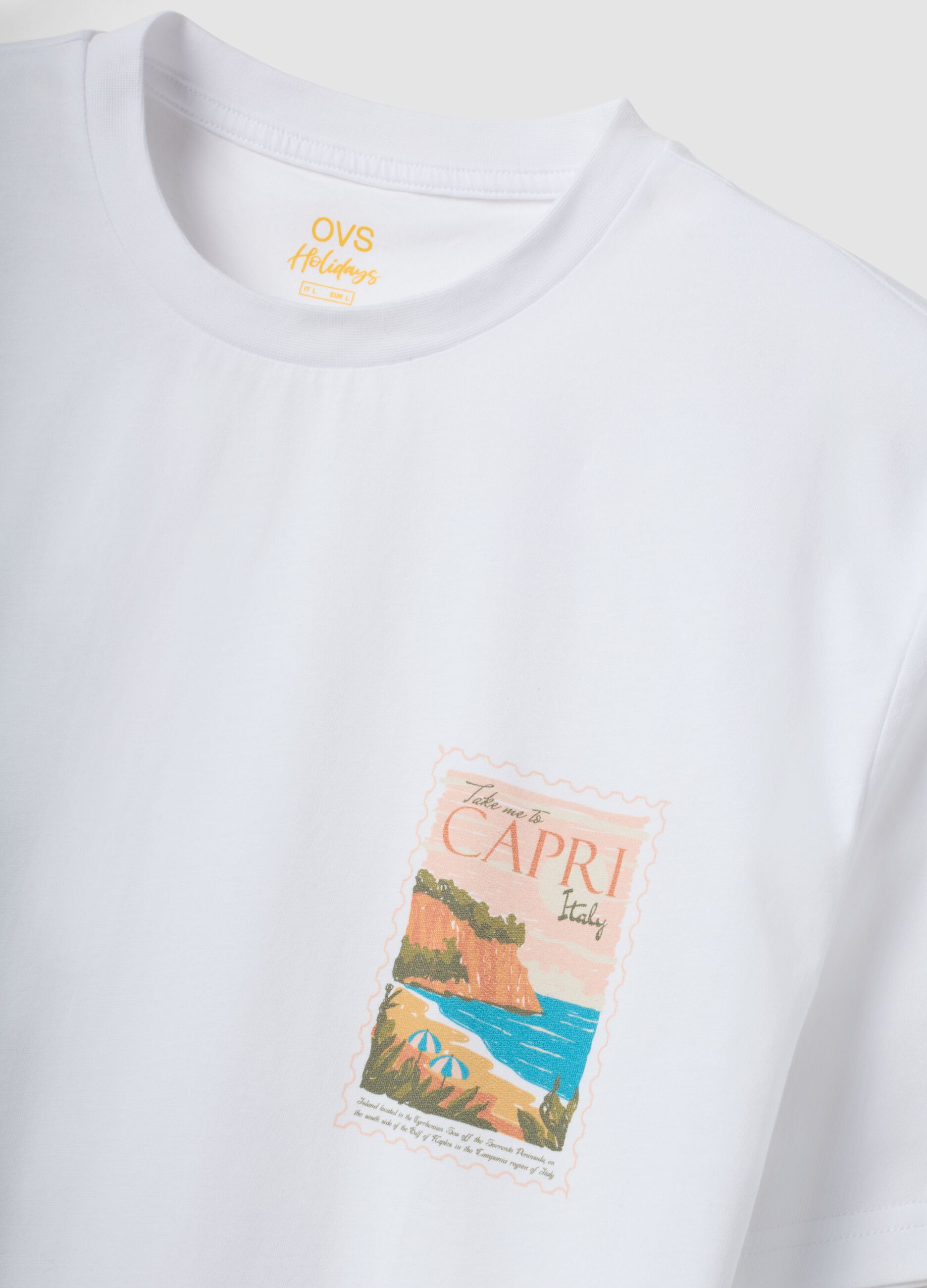 Wei&szlig;es T-Shirt aus reiner Baumwolle mit aufgesetztem Print, Regular Fit
