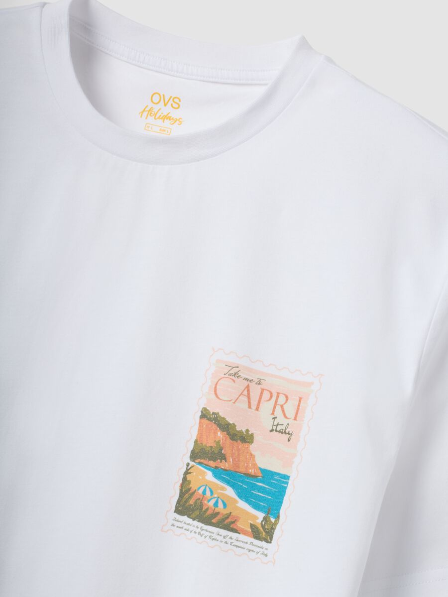Wei&szlig;es T-Shirt aus reiner Baumwolle mit aufgesetztem Print, Regular Fit_5
