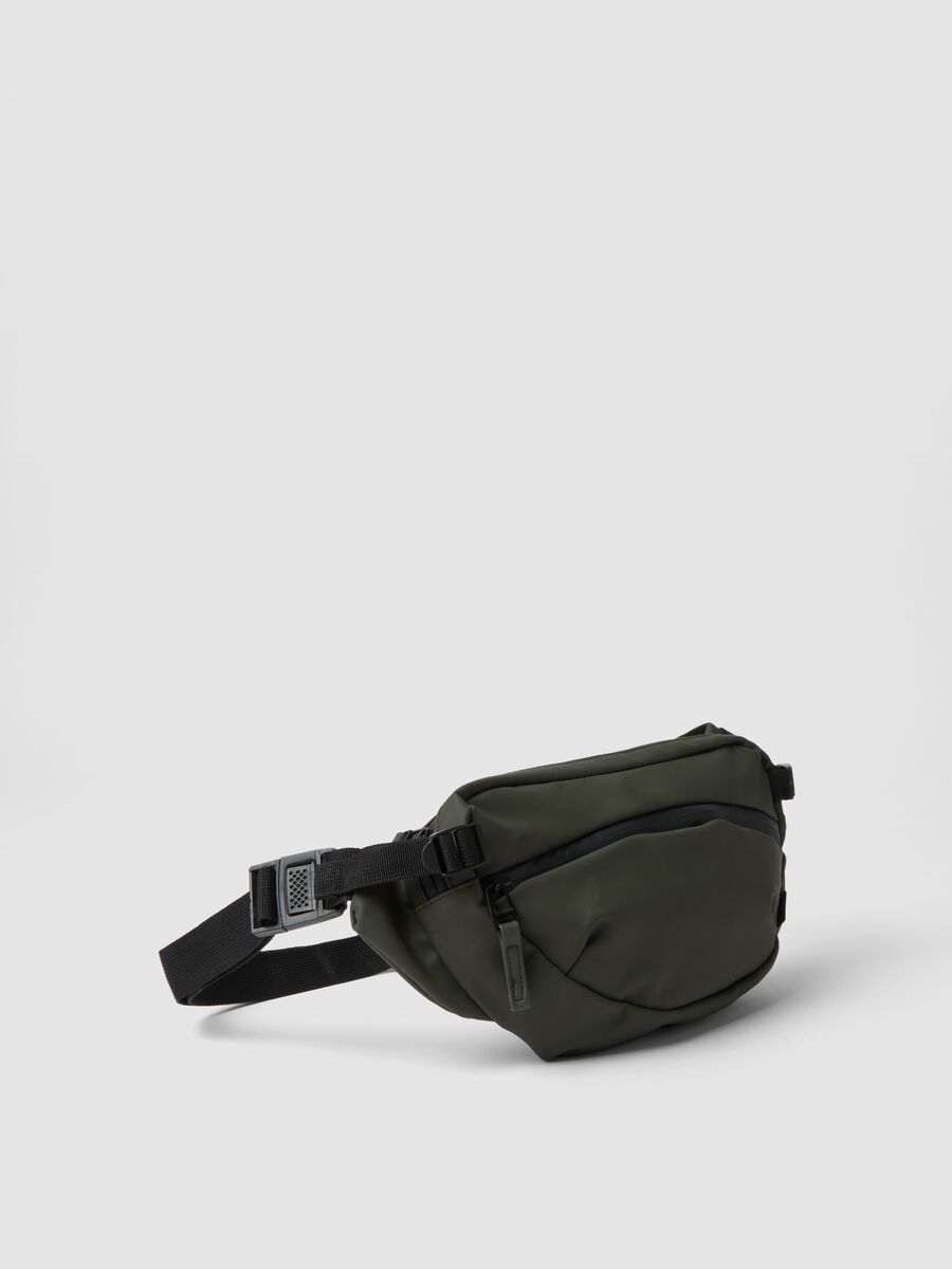Green water-repellent bum bag with zipped pockets and adjustable belt_0