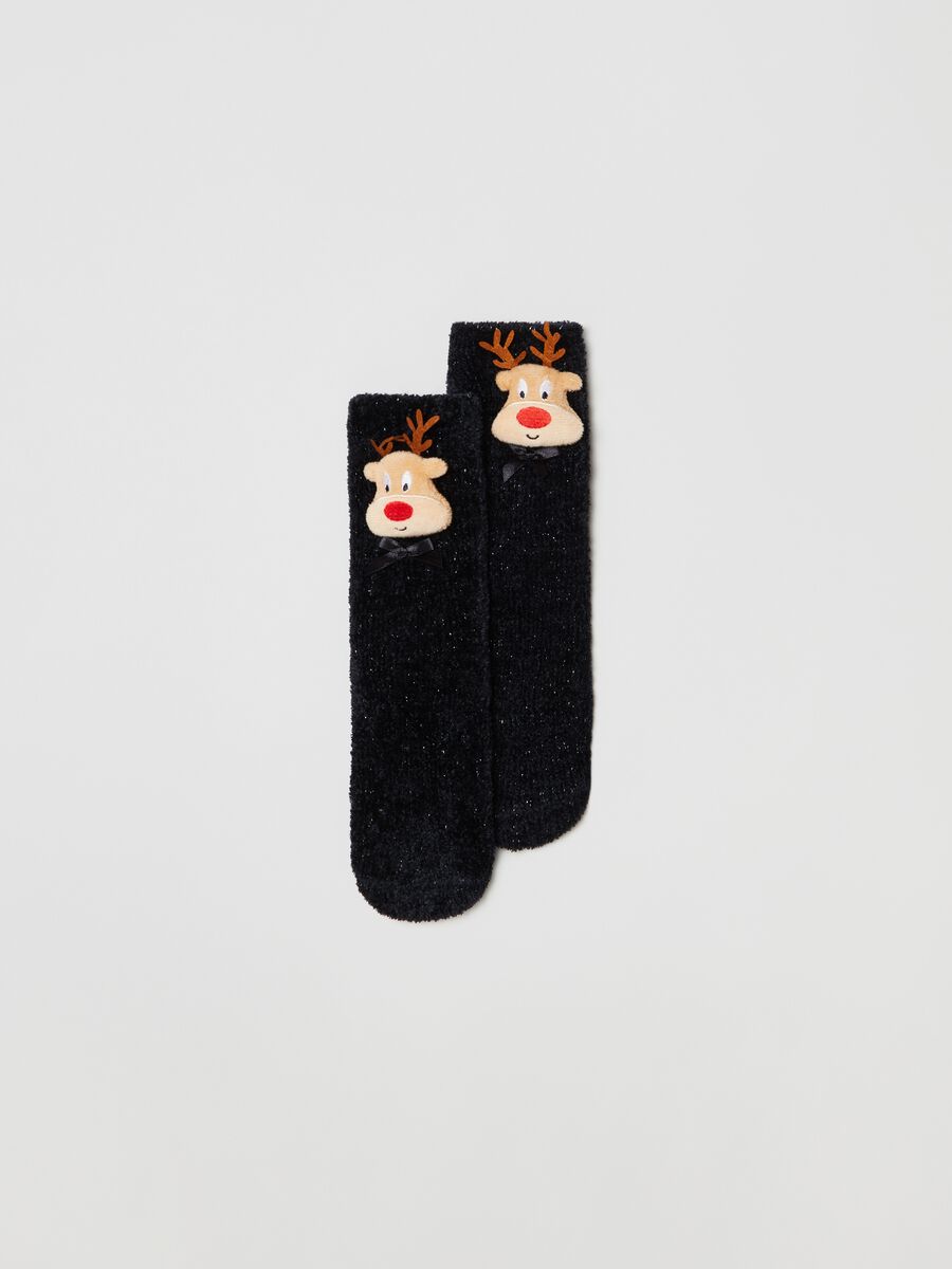 Chenille socks with Christmas appliqué detail_0