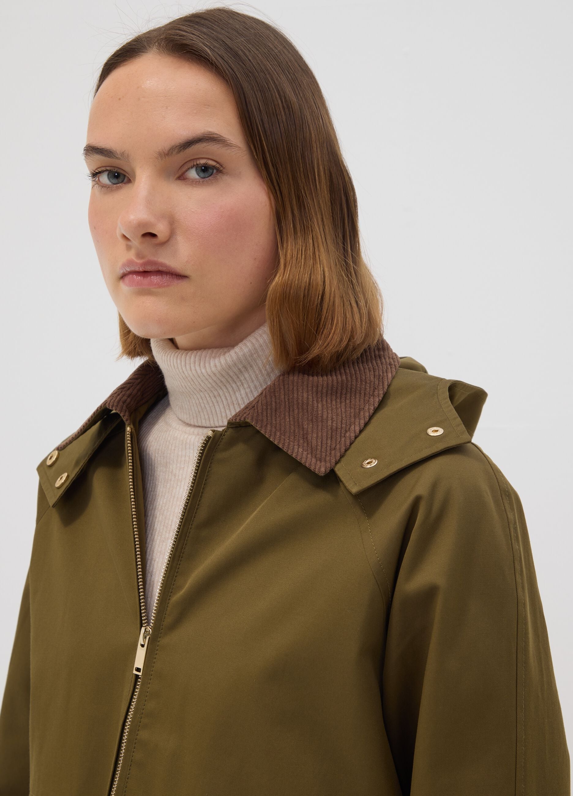 Gr&uuml;ne Parka-Jacke aus Baumwollmix mit Kapuze und Rippkragen