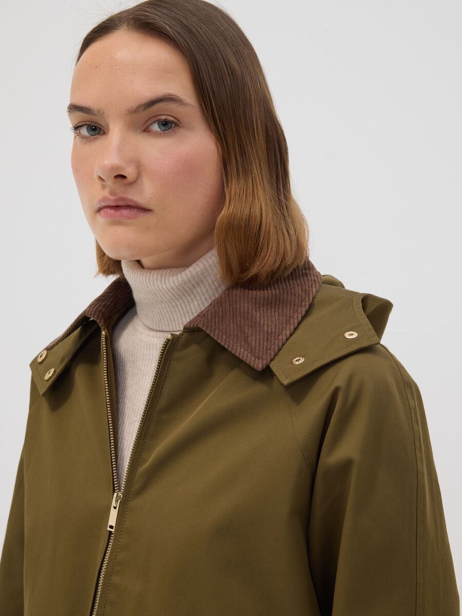 Green cotton-blend parka jacket with hood and ribbed collar_2