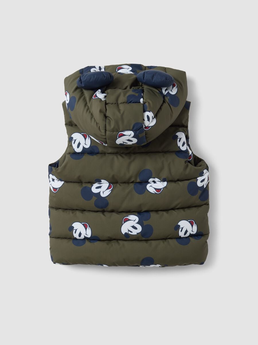 Green padded hooded gilet with Mickey print for boys_1