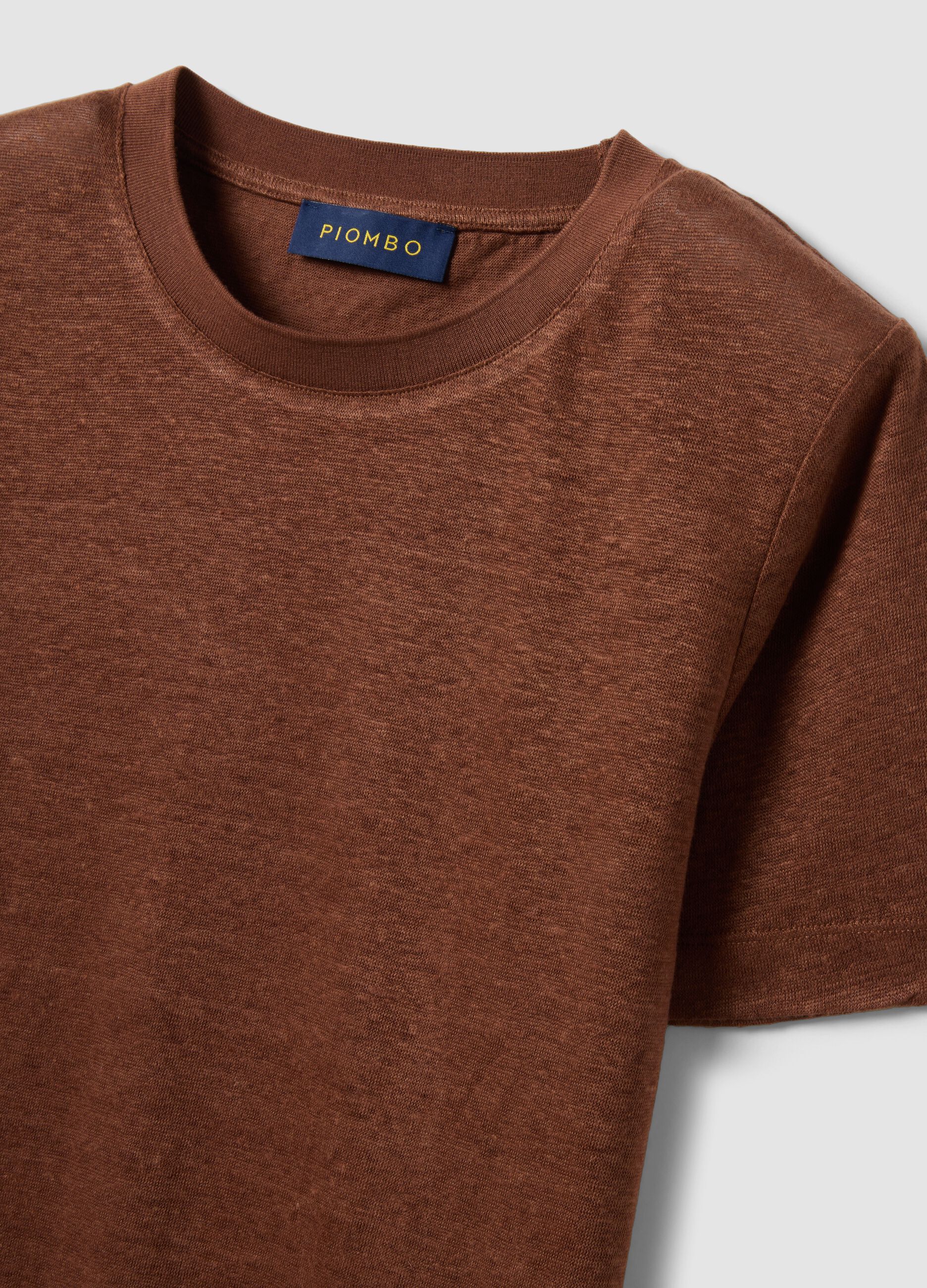 Braunes T-Shirt aus reinem Leinen mit kurzen &Auml;rmeln, Regular Fit