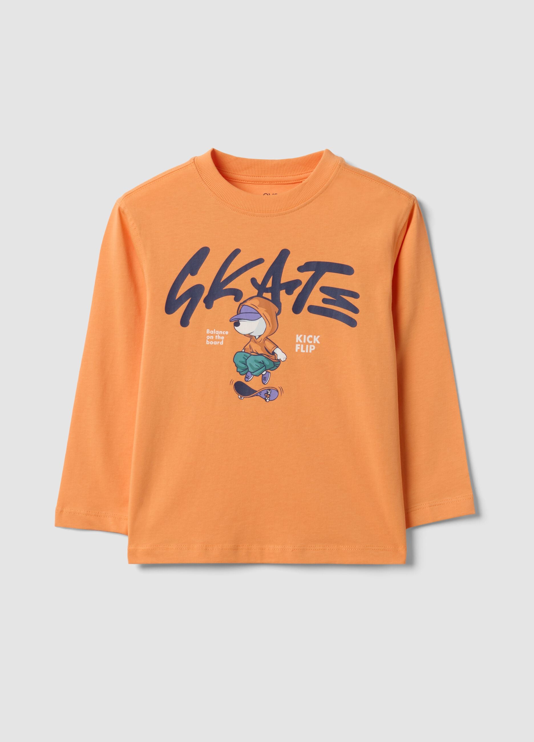 Oranges Oversized-T-Shirt aus reiner Baumwolle mit Skate-Print f&uuml;r Jungen