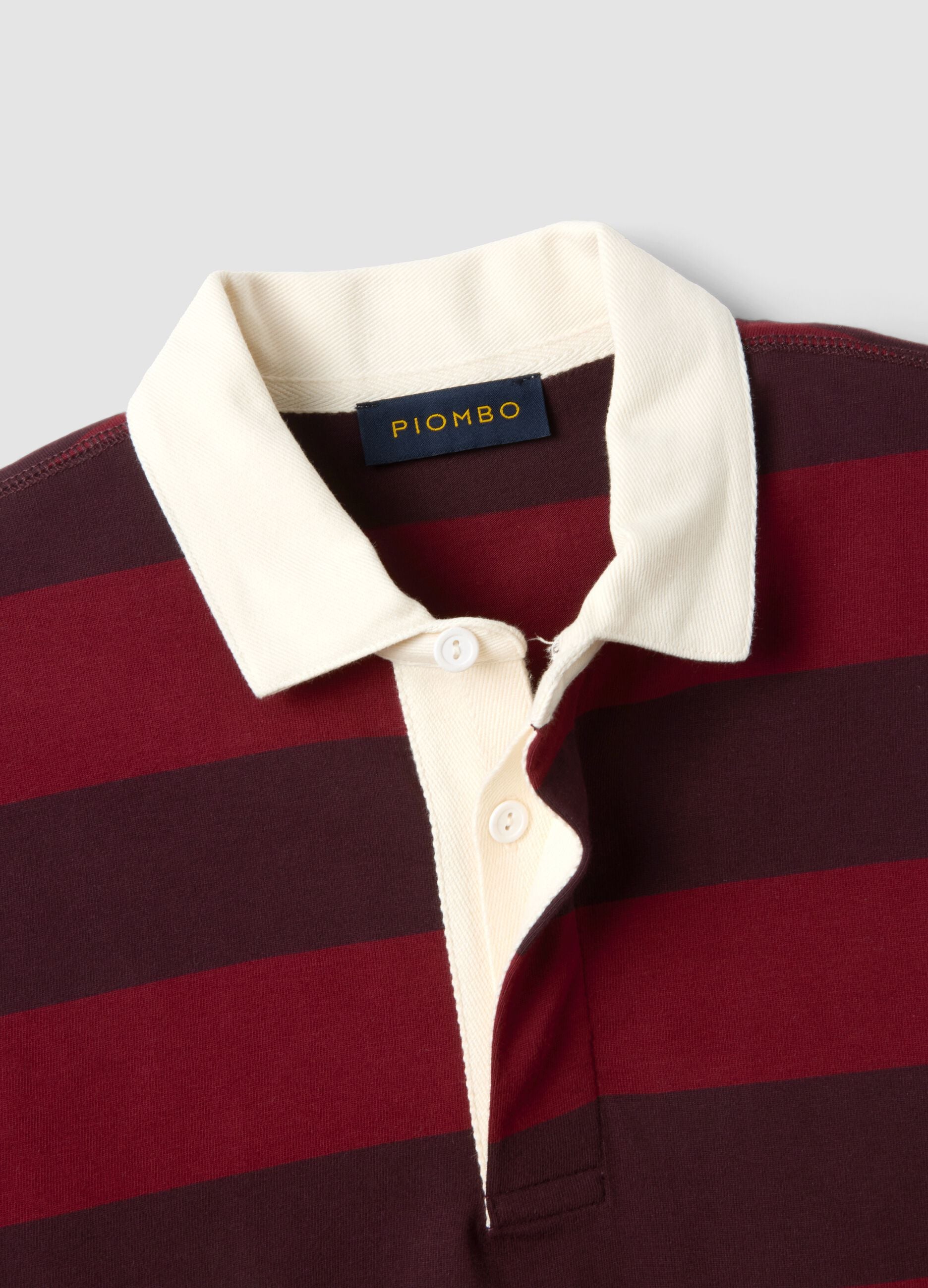 Red pure cotton striped long-sleeve rugby polo, regular fit