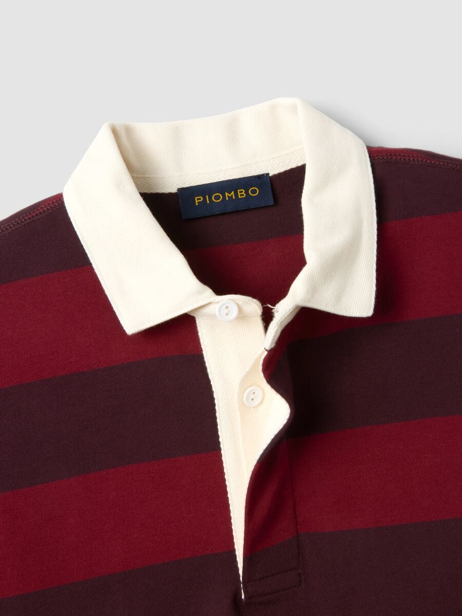Red pure cotton striped long-sleeve rugby polo, regular fit_5