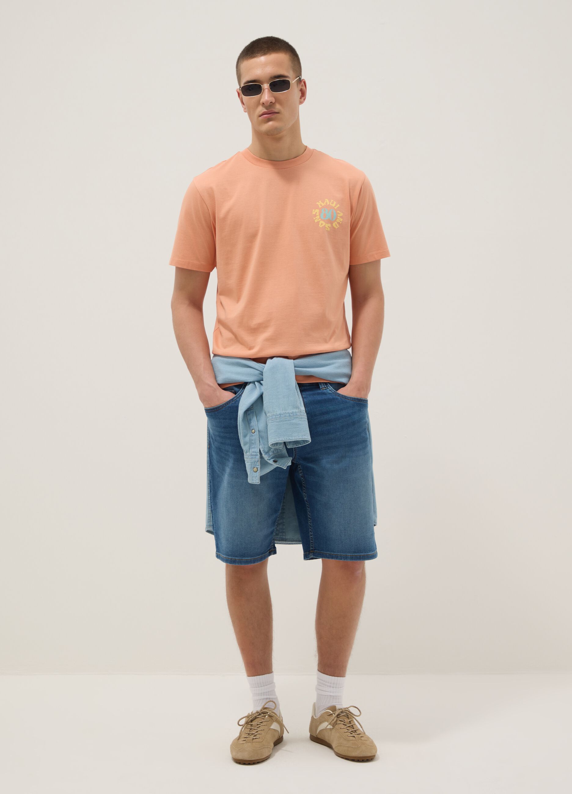 Pink pure cotton short-sleeve T-shirt