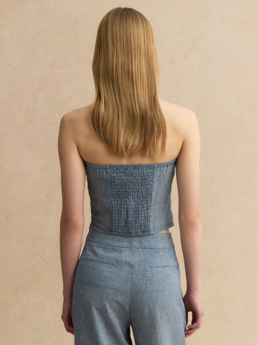Slim-Fit Korsett aus Leinenmix mit weiss-blauem Karomuster_2