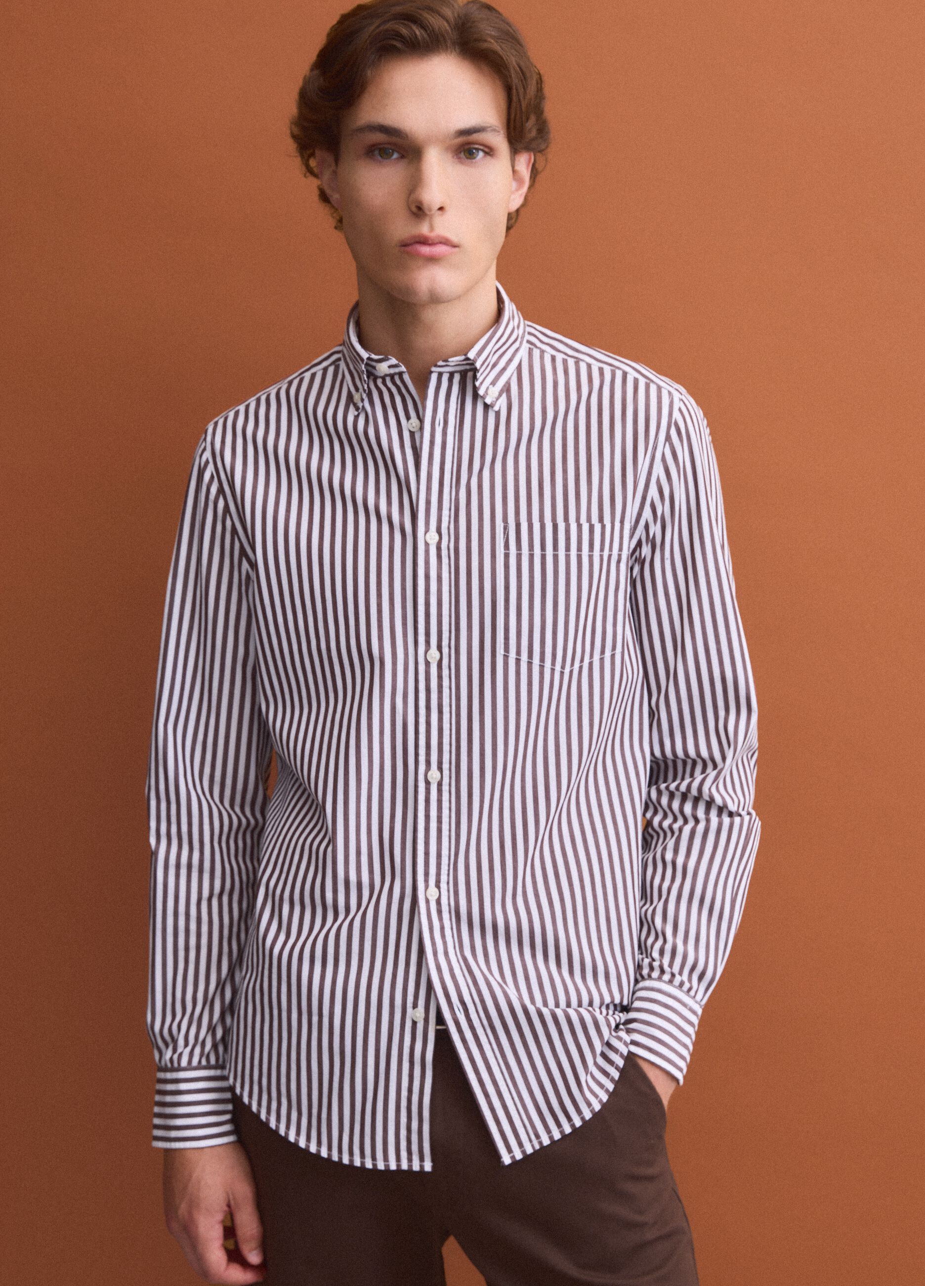 Camicia bianca in popeline di puro cotone a righe regular fit