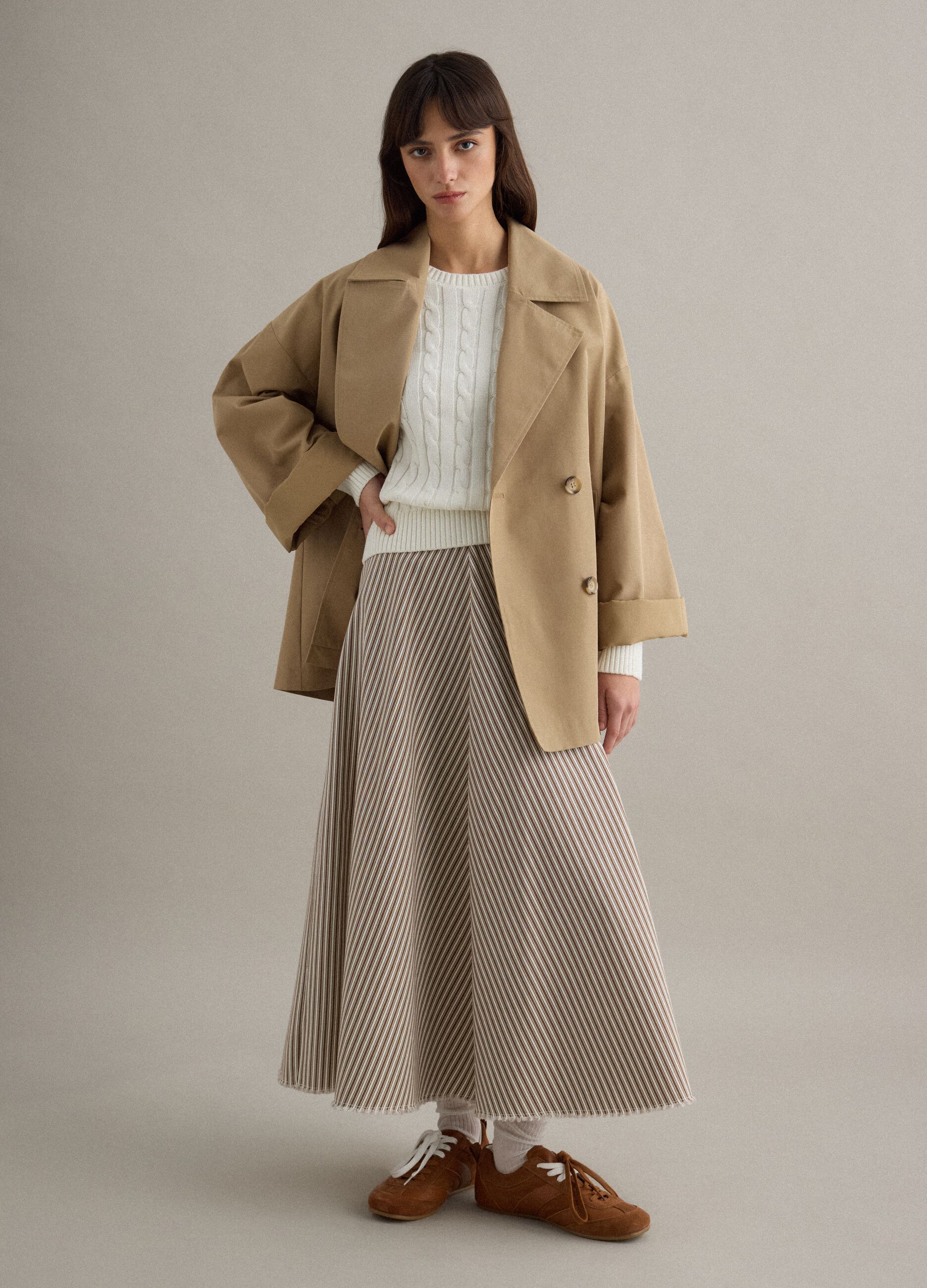 High-waisted skirt in pure cotton with multicolour stripes