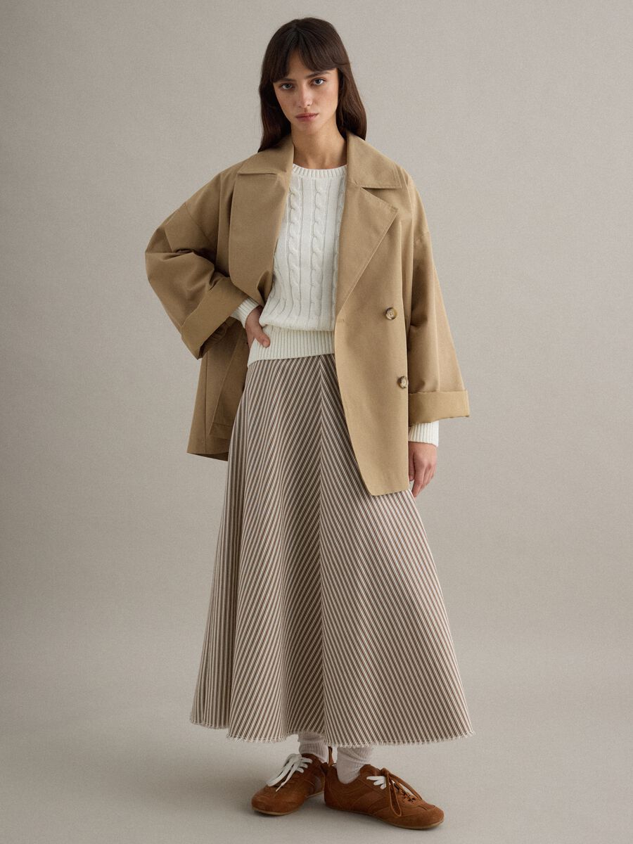 High-waisted skirt in pure cotton with multicolour stripes_0