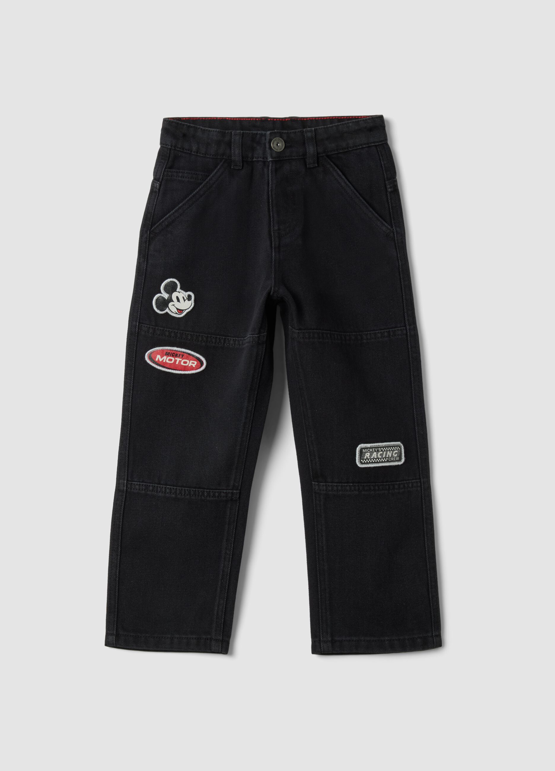 Black wide-leg jeans in cotton, viscose and lyocell blend with Mickey print