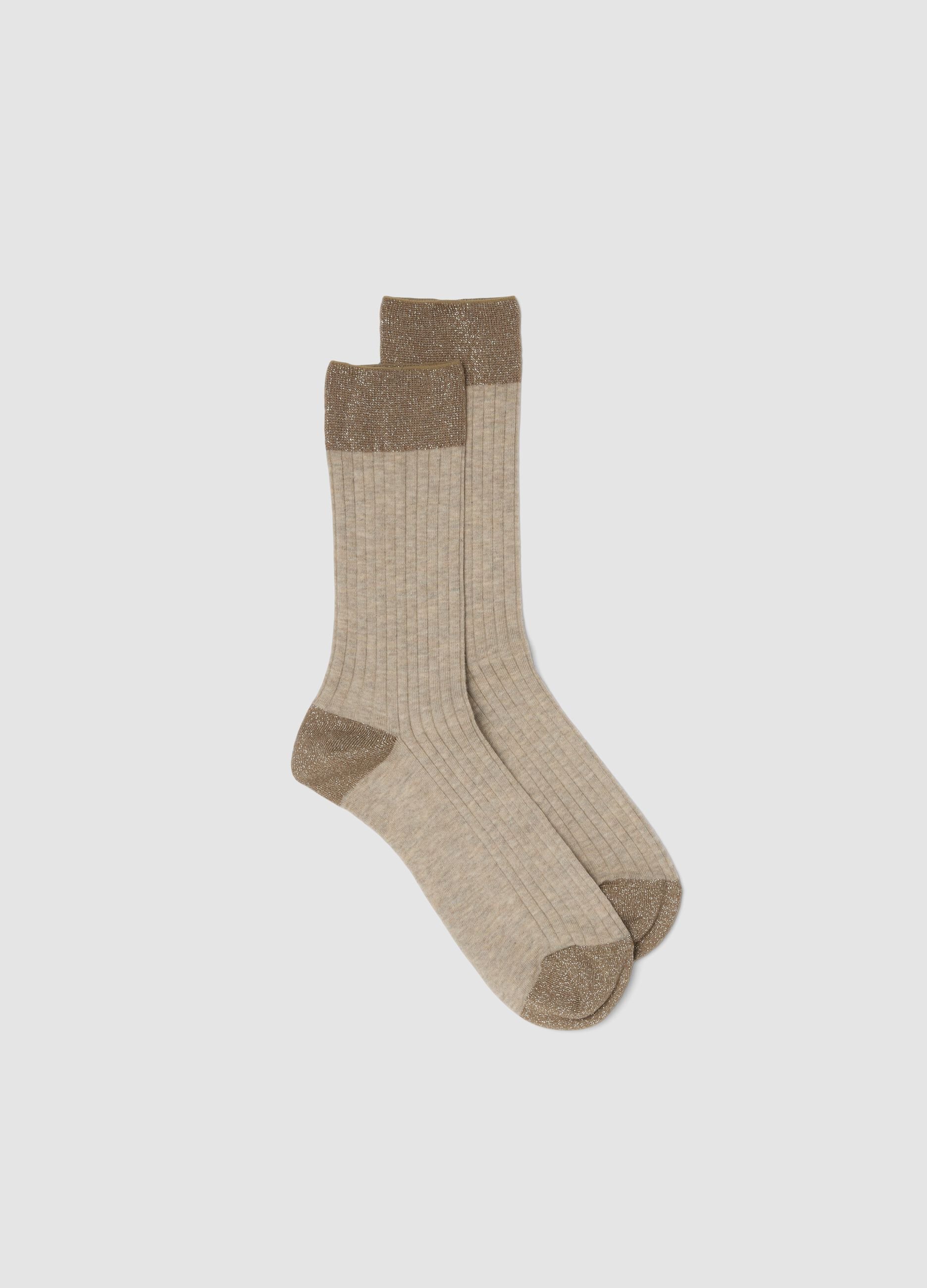 Beige ribbed stretch cotton socks