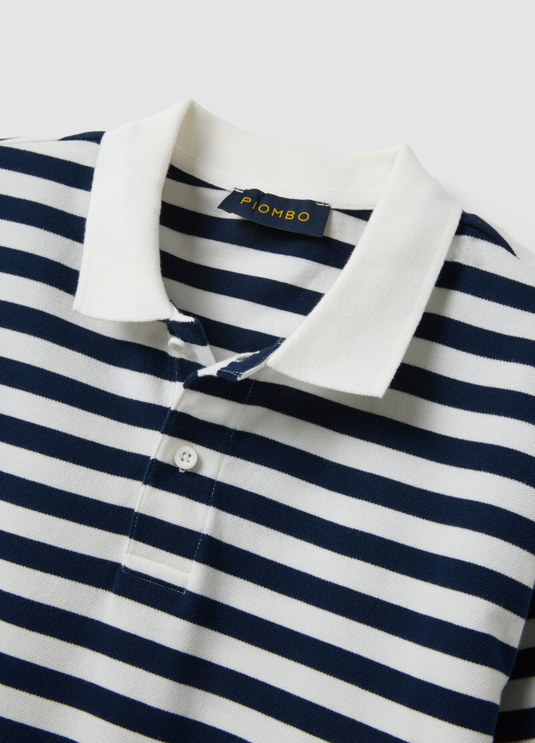Blue and White Striped Pure Cotton Polo Shirt