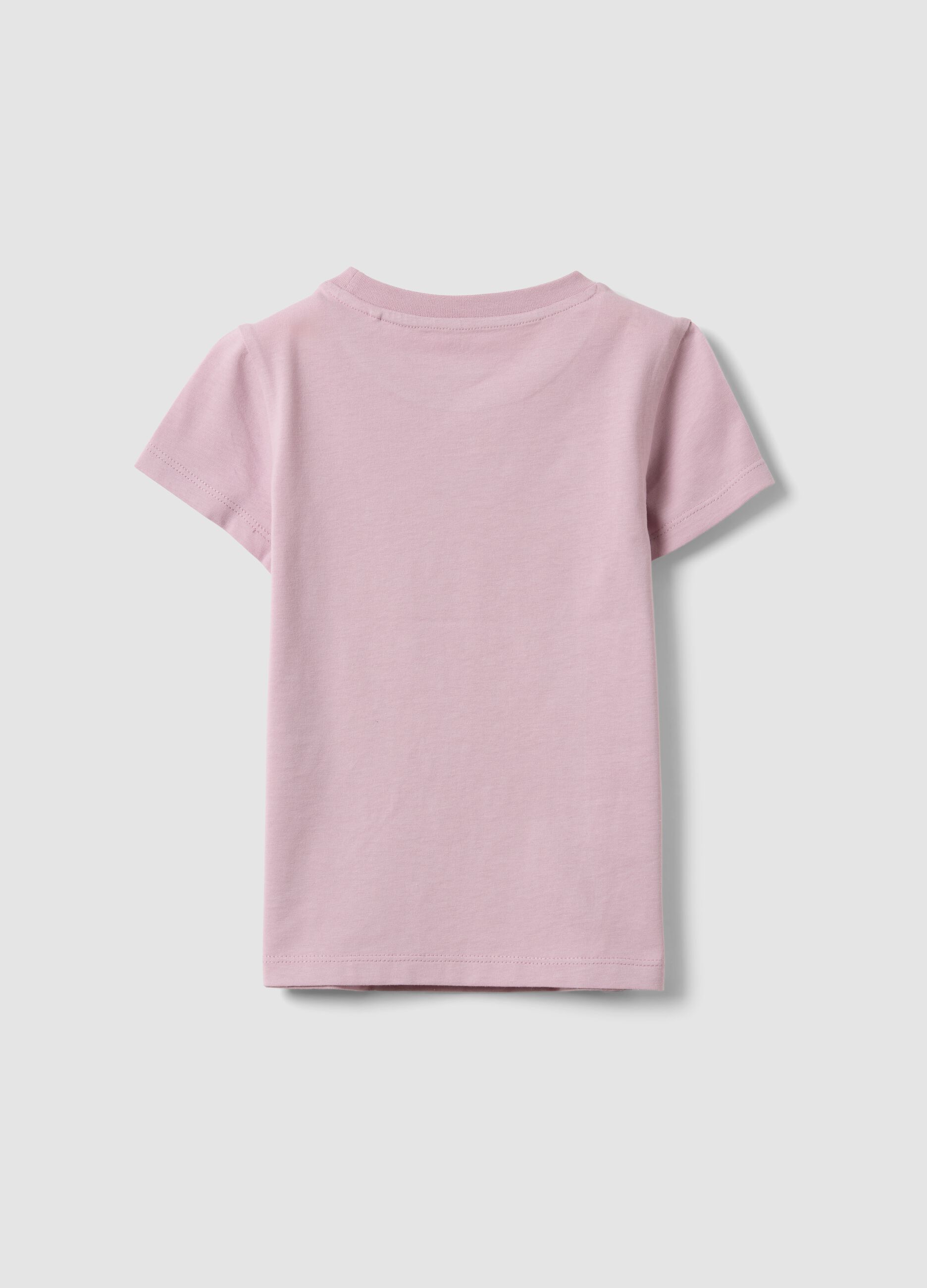 Girls&rsquo; pink organic cotton T-shirt with print and glitter